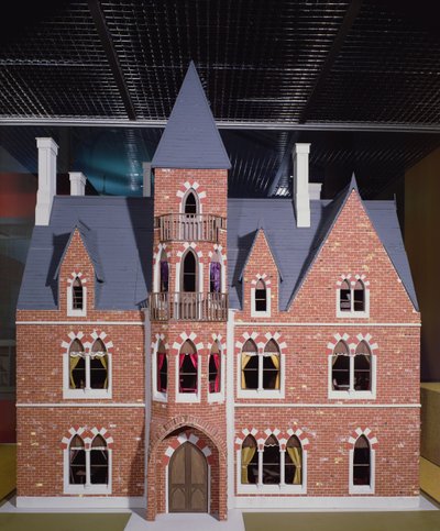 Exterior of Victorian Gothic dolls house by English School
